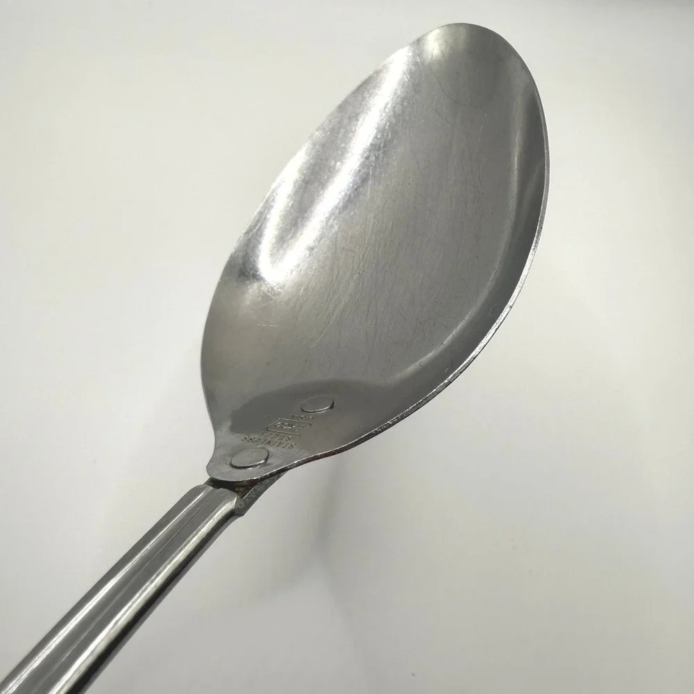 Vintage Ekco Stainless Steel Serving Spoon Faux Wood‎ Grain Handle Made in USA